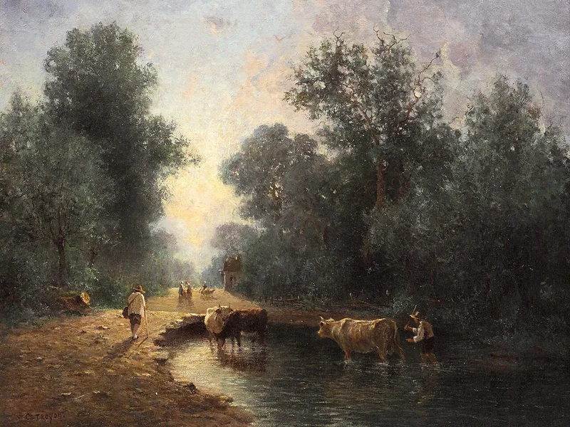 1810-Constant Troyon - Mandria e pastori all'abbeveratoio nel bosco